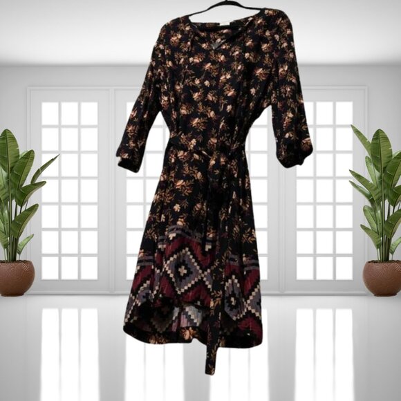 Beachlunchlounge XXL Boho Floral Dress Tie Belt Waist Tassel Neckline Rayon - Picture 5 of 11